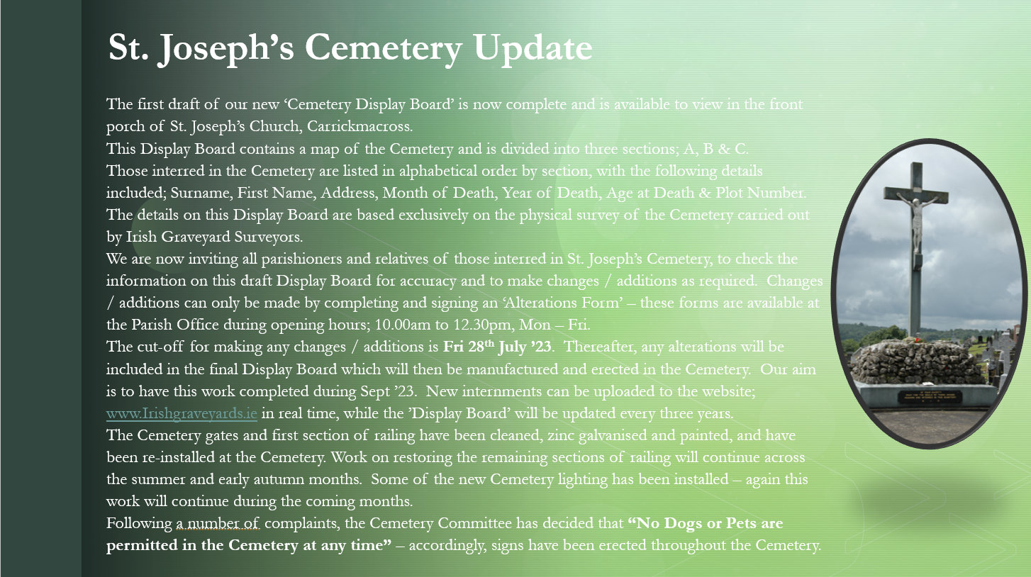 St. Joseph’s Cemetery Update